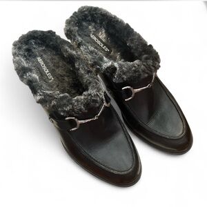 Aerosoles Center City Leather Faux Fur Lined Horsebit Loafer Mules